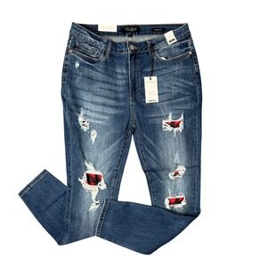 Judy Blue Skinny Fit Jeans with Buffalo Plaid Lining 15/32 MidRise New With Tags